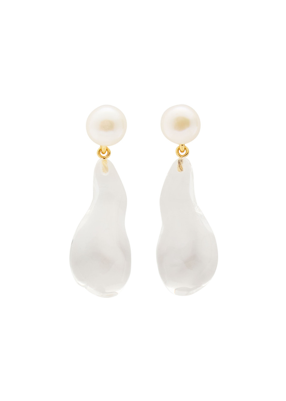 Alexis Bittar Liquid Lucite Pearl Drop Earrings In White
