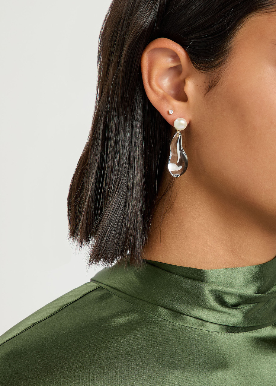 Alexis Bittar Liquid Lucite Pearl Drop Earrings In White