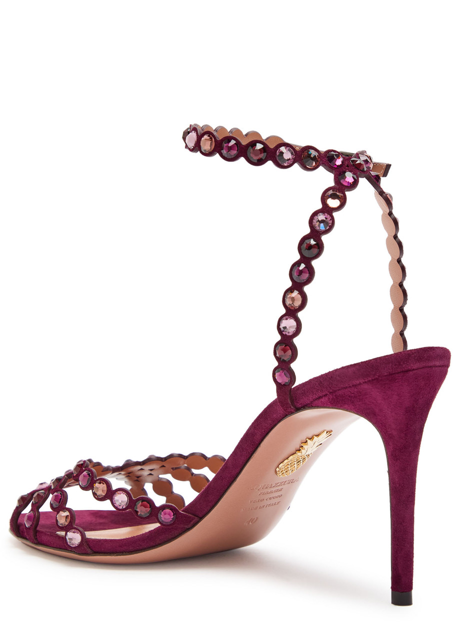 Aquazzura 90mm Embellished Scalloped-edges Heeled Sandals In Burgundy