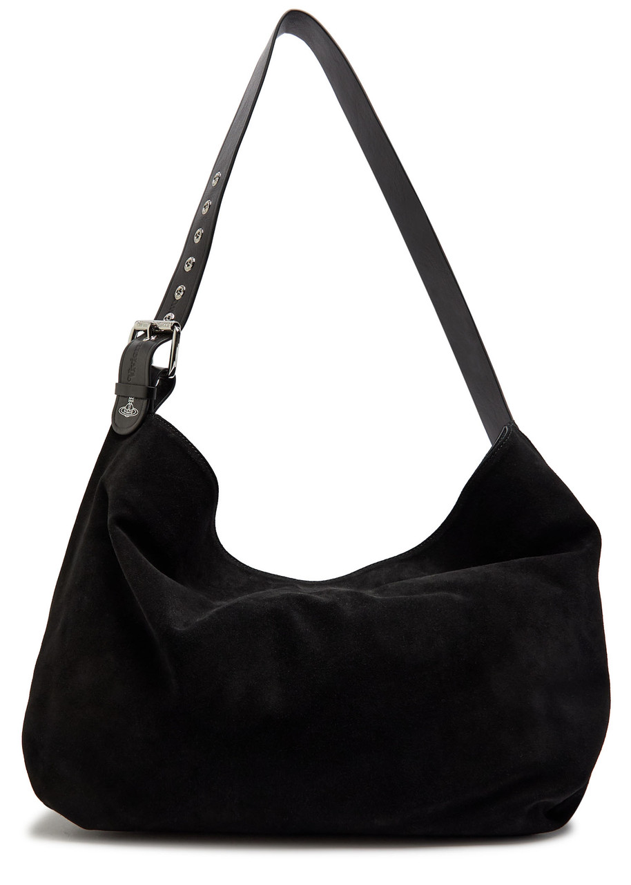 Vivienne Westwood Maxime Large Suede Shoulder Bag In Black