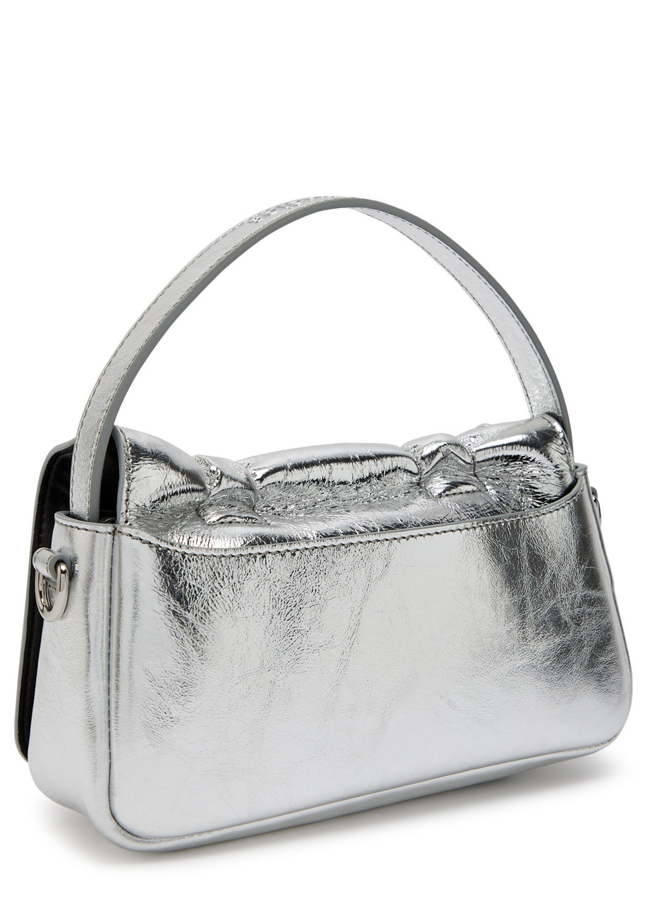 Acne Studios Multipocket Micro Metallic Leather Top Handle Bag In Silver