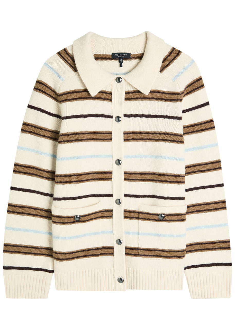 Rag & Bone Peggy Stripe Collared Oversize Wool Cardigan In Neutral