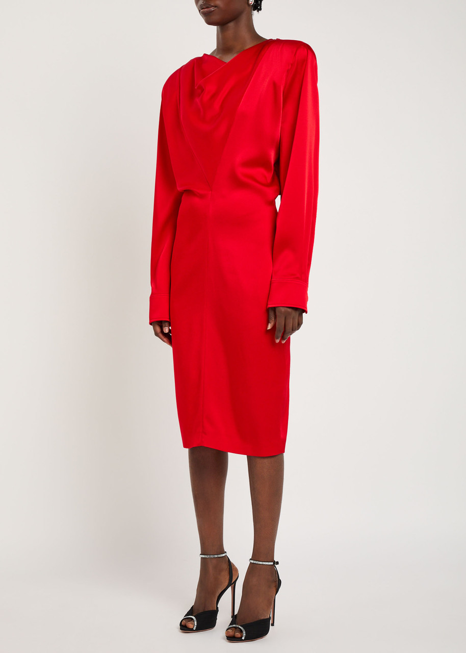 Stella Mccartney Draped Satin-crepe Midi Dress In Red