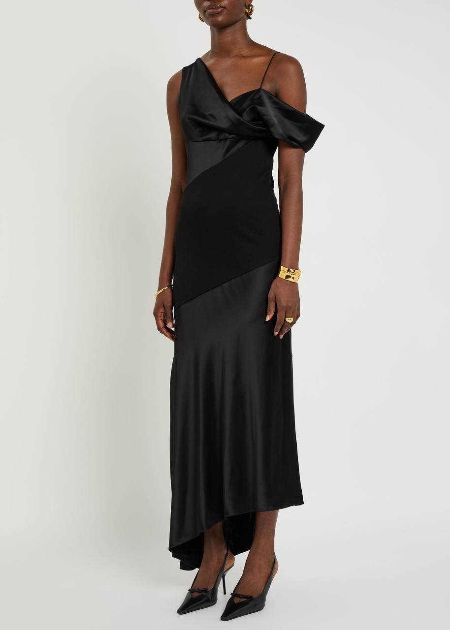 Loewe Draped Satin Gown In Black