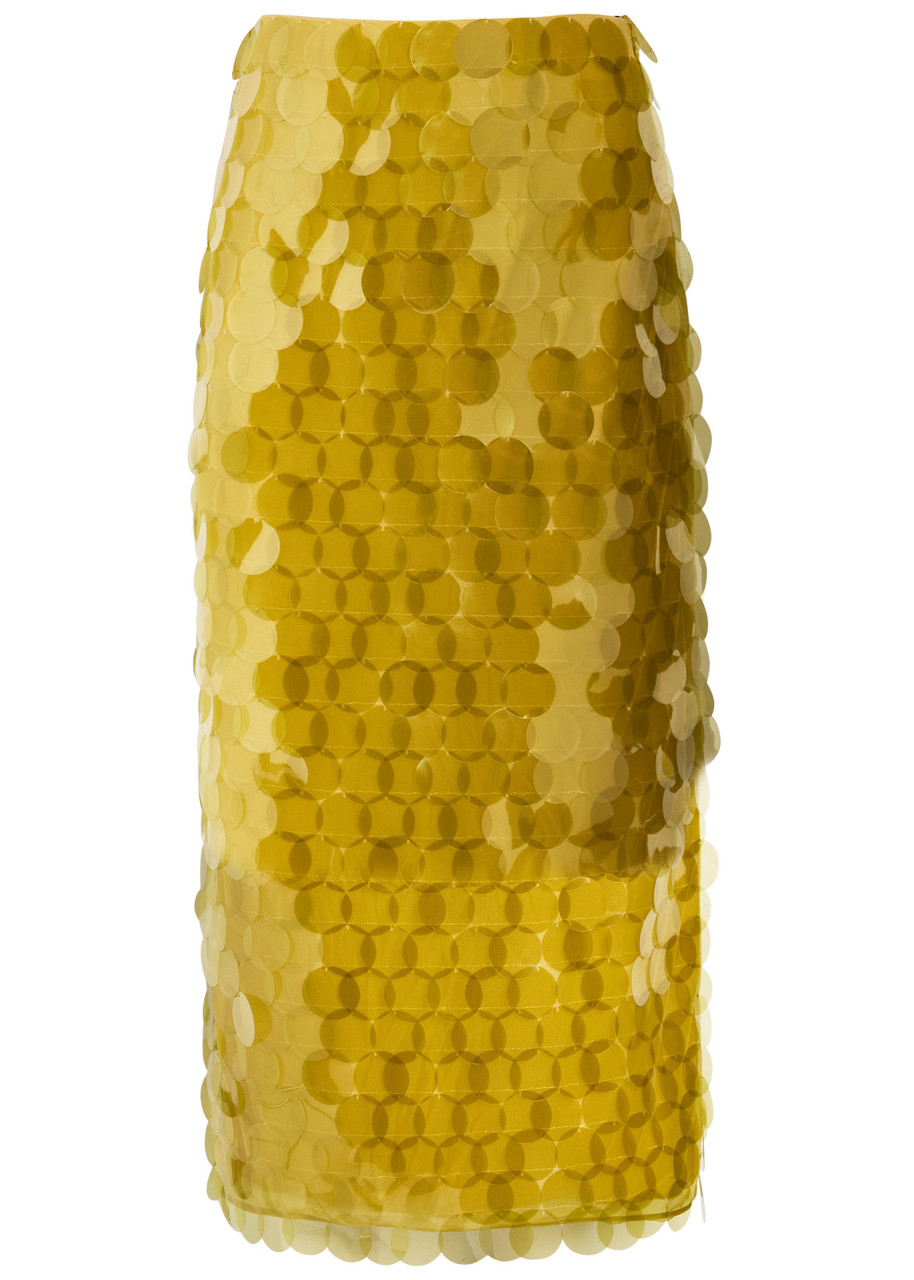 Roksanda Halin Embellished Midi Mesh Skirt In Yellow