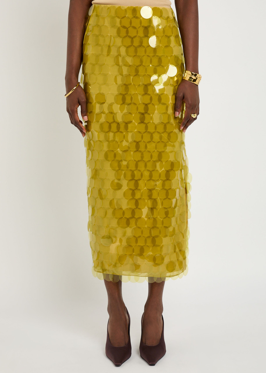 Roksanda Halin Embellished Midi Mesh Skirt In Yellow
