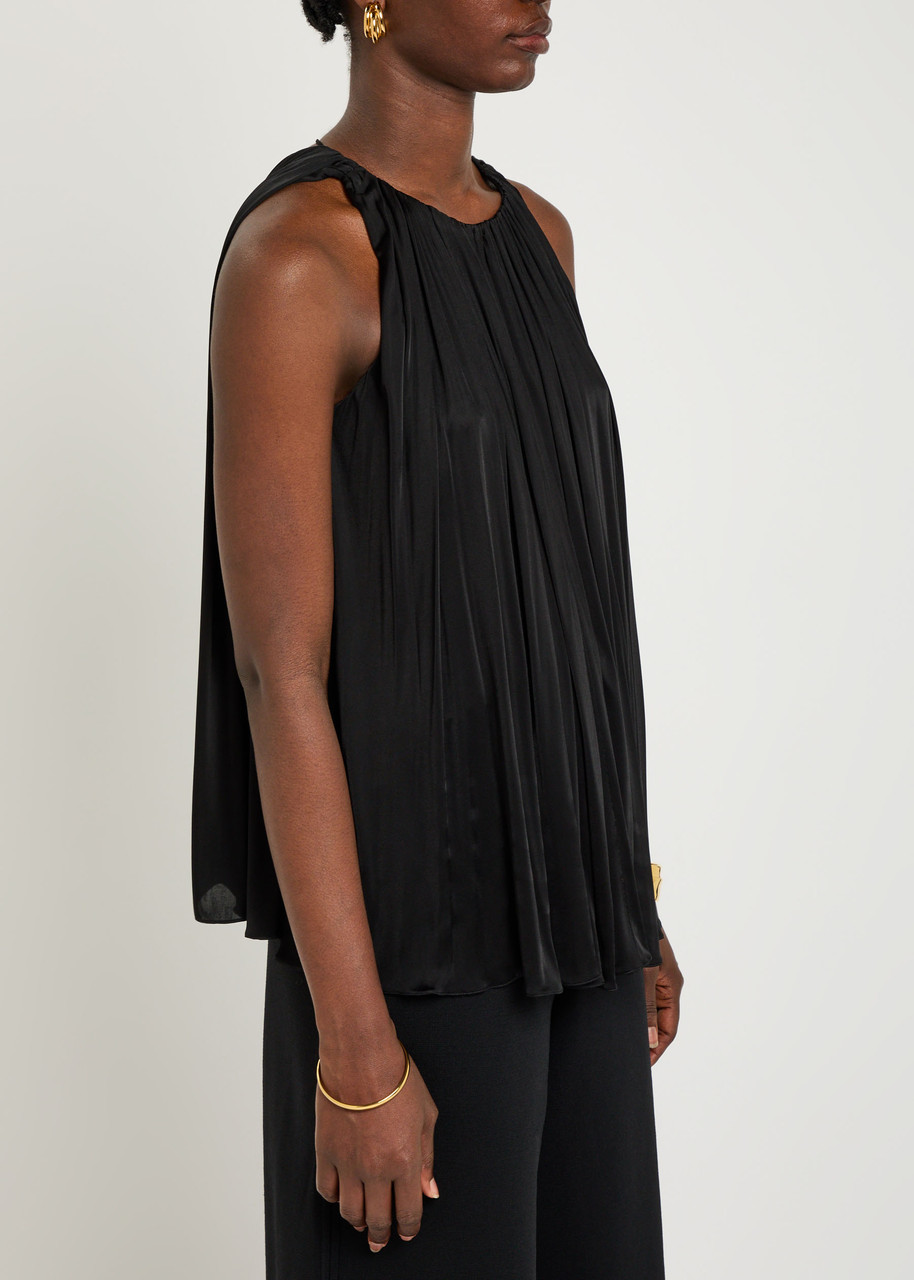 Loewe Halter Ruched Satin Top In Black