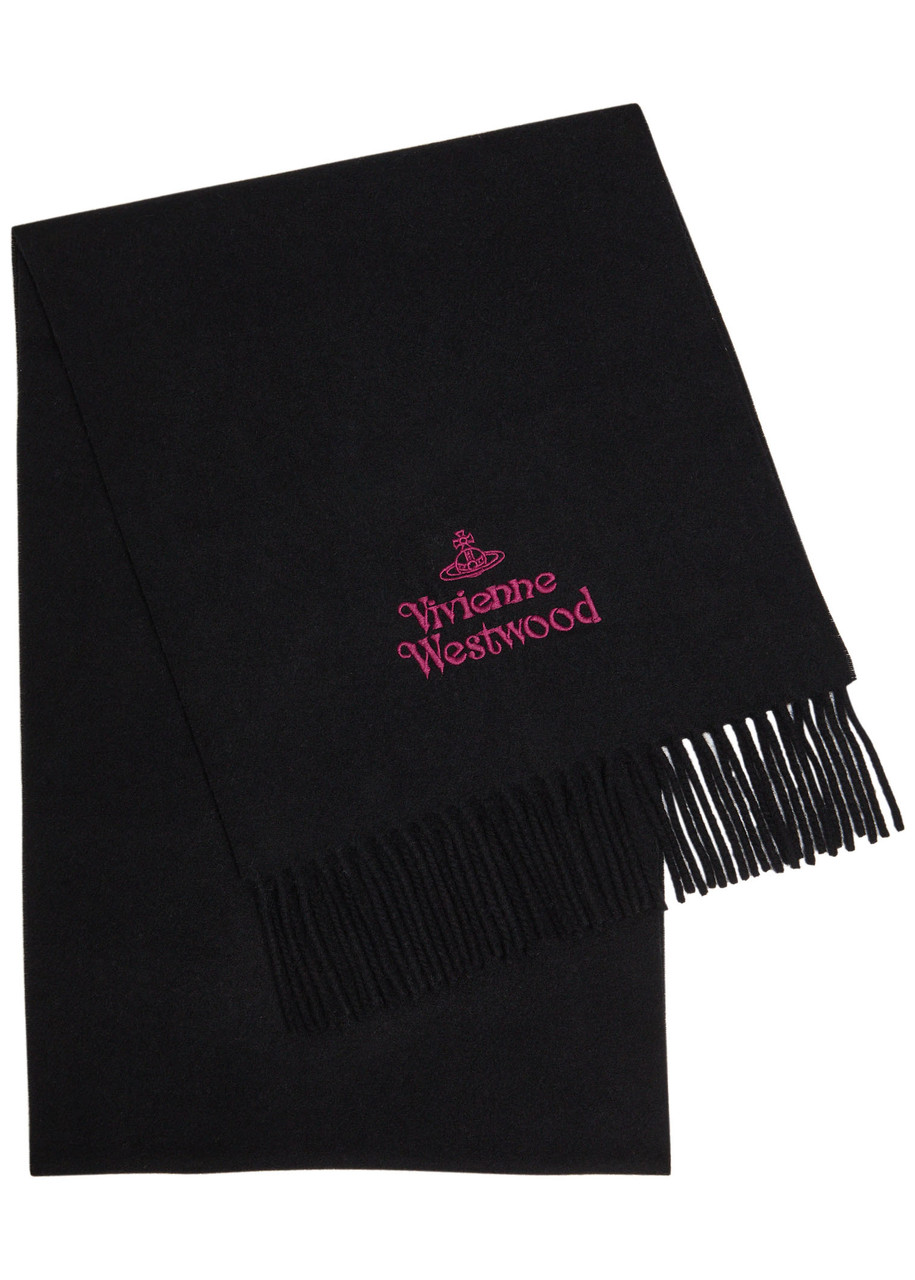 Vivienne Westwood Logo-embroidered Wool Scarf In Black