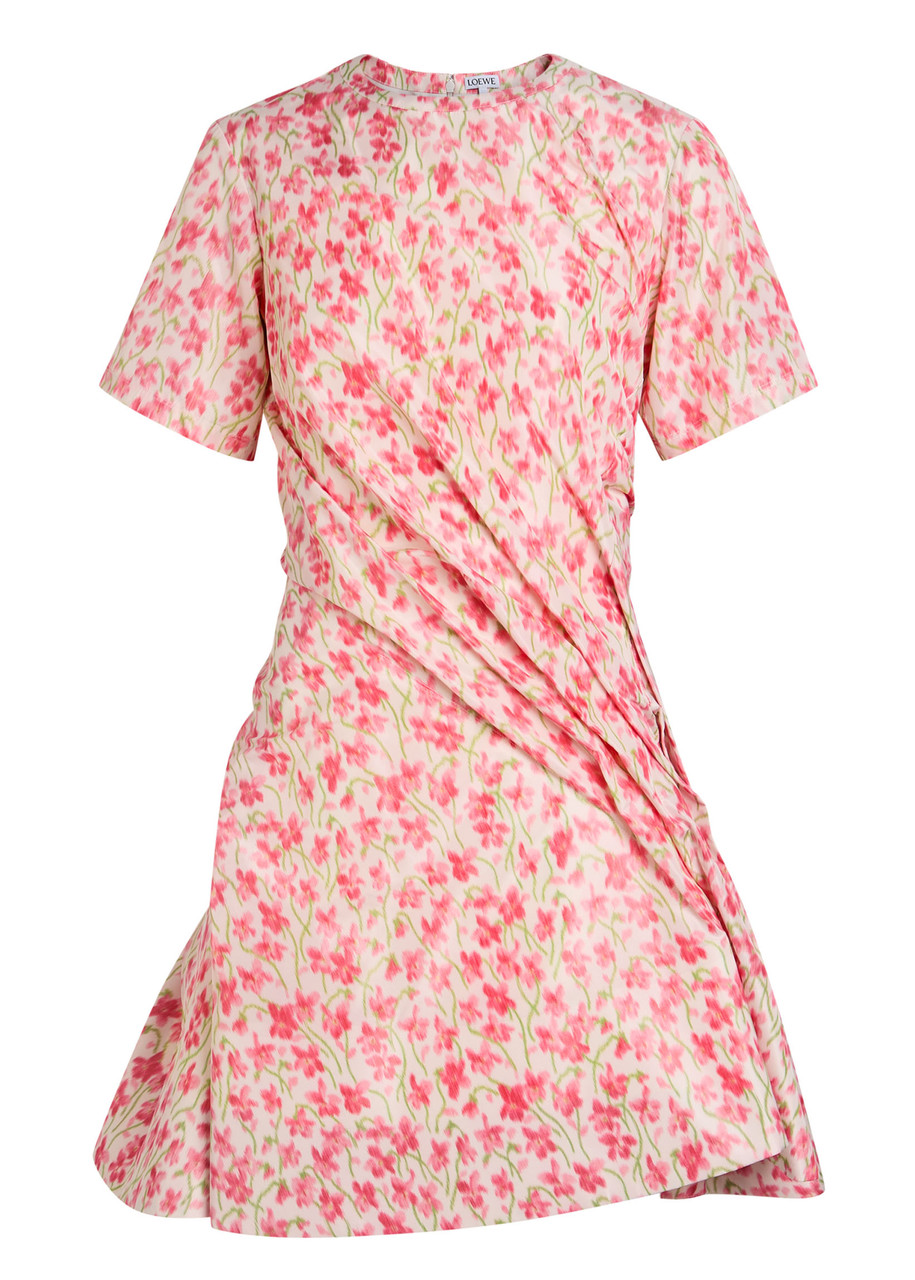 Loewe Twisted Floral-print Mini Dress - White And Pink - 38 (UK10 / S)