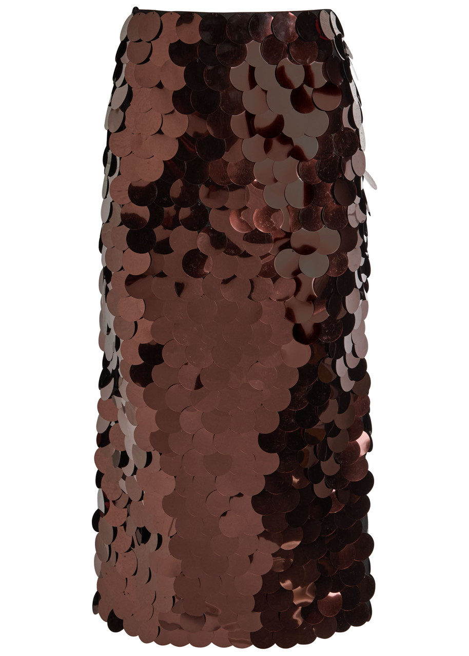 Roksanda Halin Embellished Midi Mesh Skirt In Brown