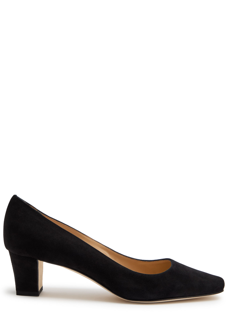 Manolo Blahnik 50mm Okkatopla Suede Pump In Black