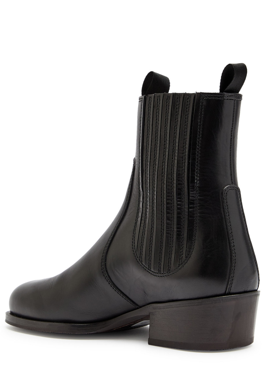 Lemaire Ankle Boots In Black Leather In Animal Print