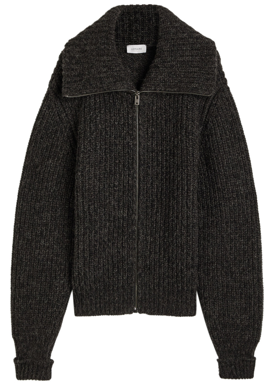 Lemaire Zipped Ribbed Brushed Alpaca-blend Cardigan In Black
