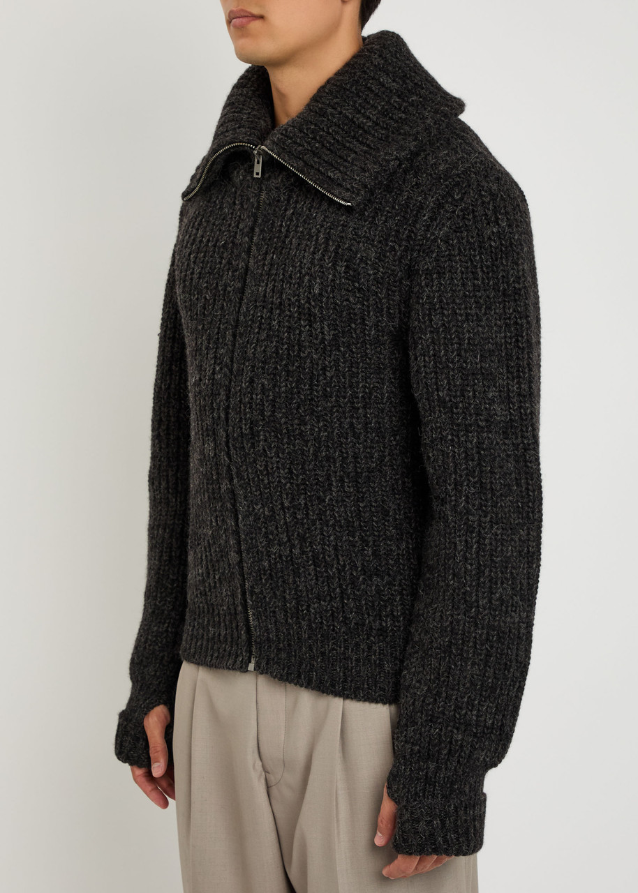 Lemaire Zipped Ribbed Brushed Alpaca-blend Cardigan In Black