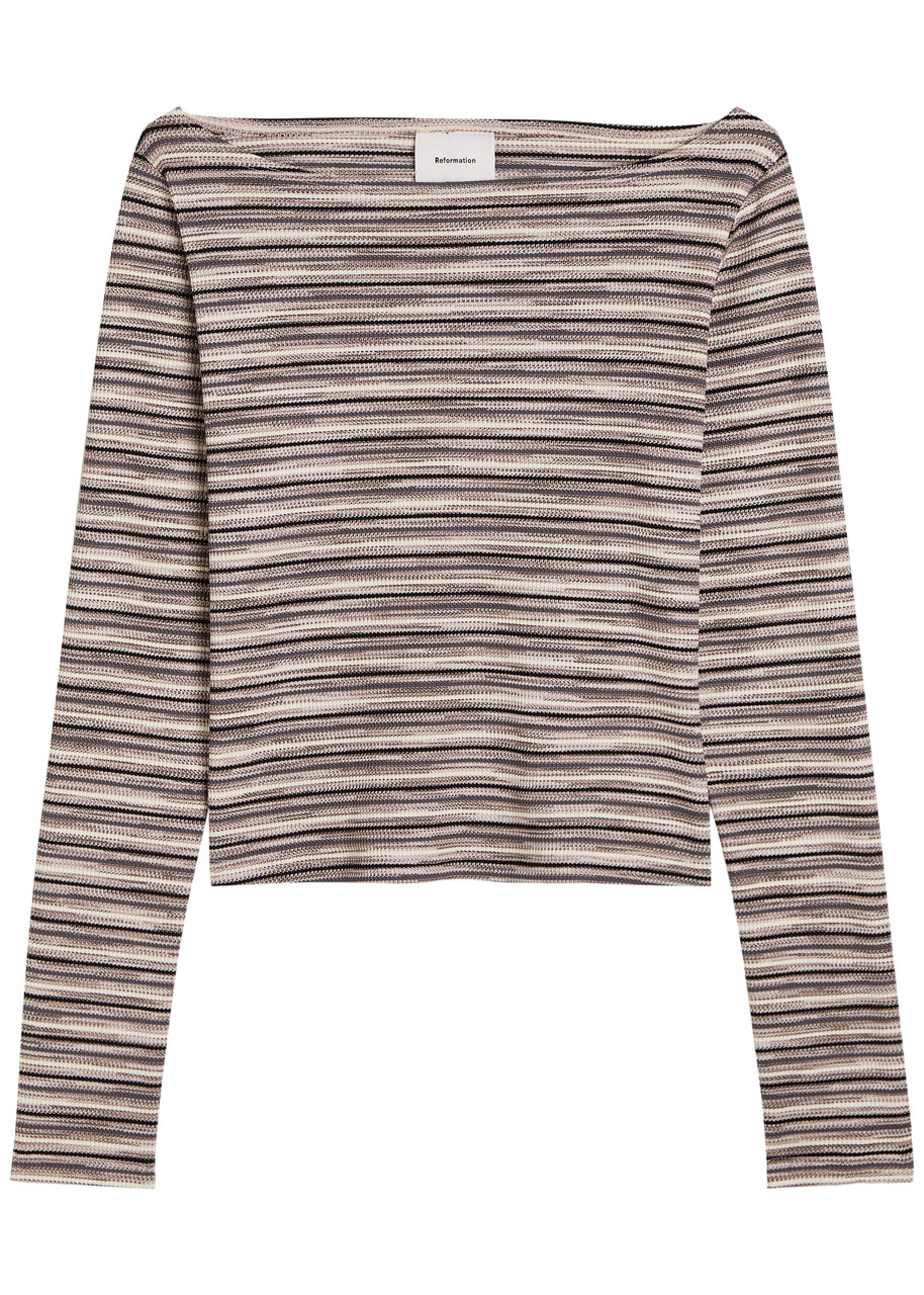 Reformation Wiley Striped Fine-knit Top In Gray