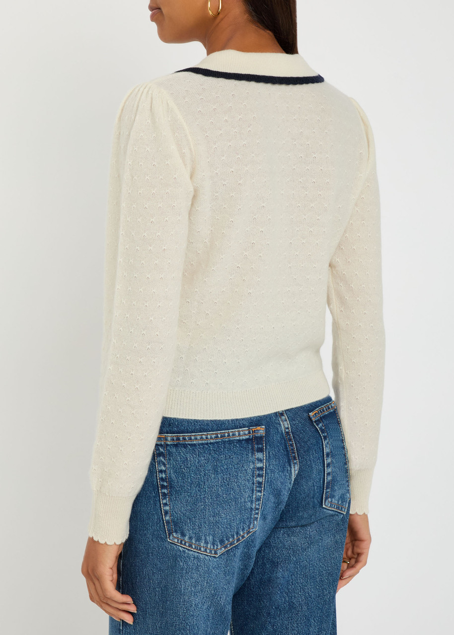  Frame Pointelle Cashmere Cardigan - Cream - M (uk12 / M) 