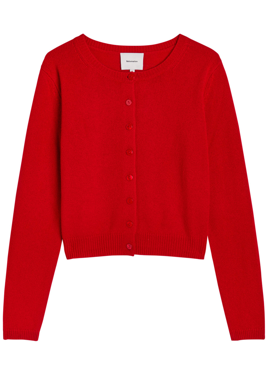 Reformation Clara Cashmere Crew Cardigan In Red