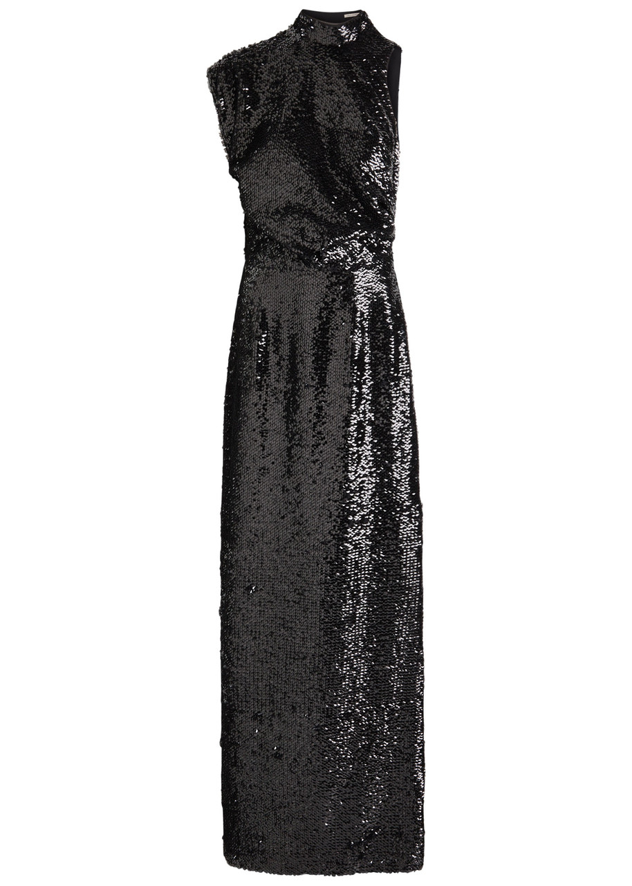 Emilia Wickstead Conlan Draped Asymmetric Sequined Crepe Gown In Black
