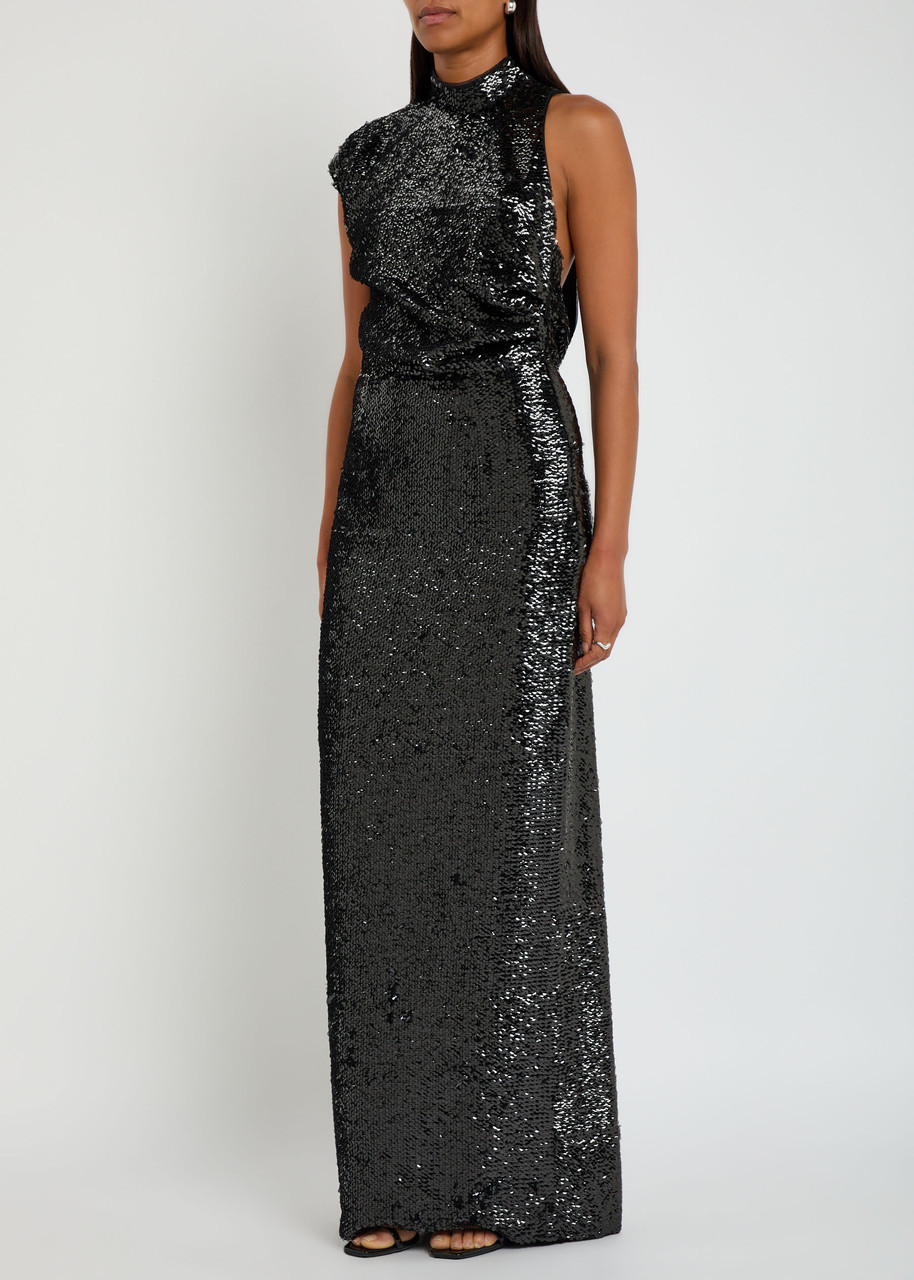 Emilia Wickstead Conlan Draped Asymmetric Sequined Crepe Gown In Black