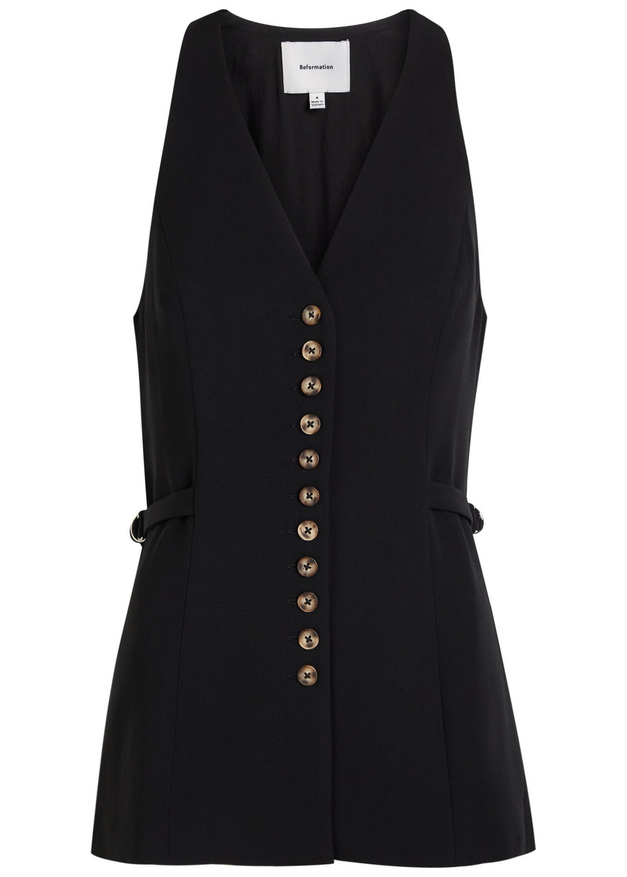 Reformation Rowe Darted Crepe Top In Black