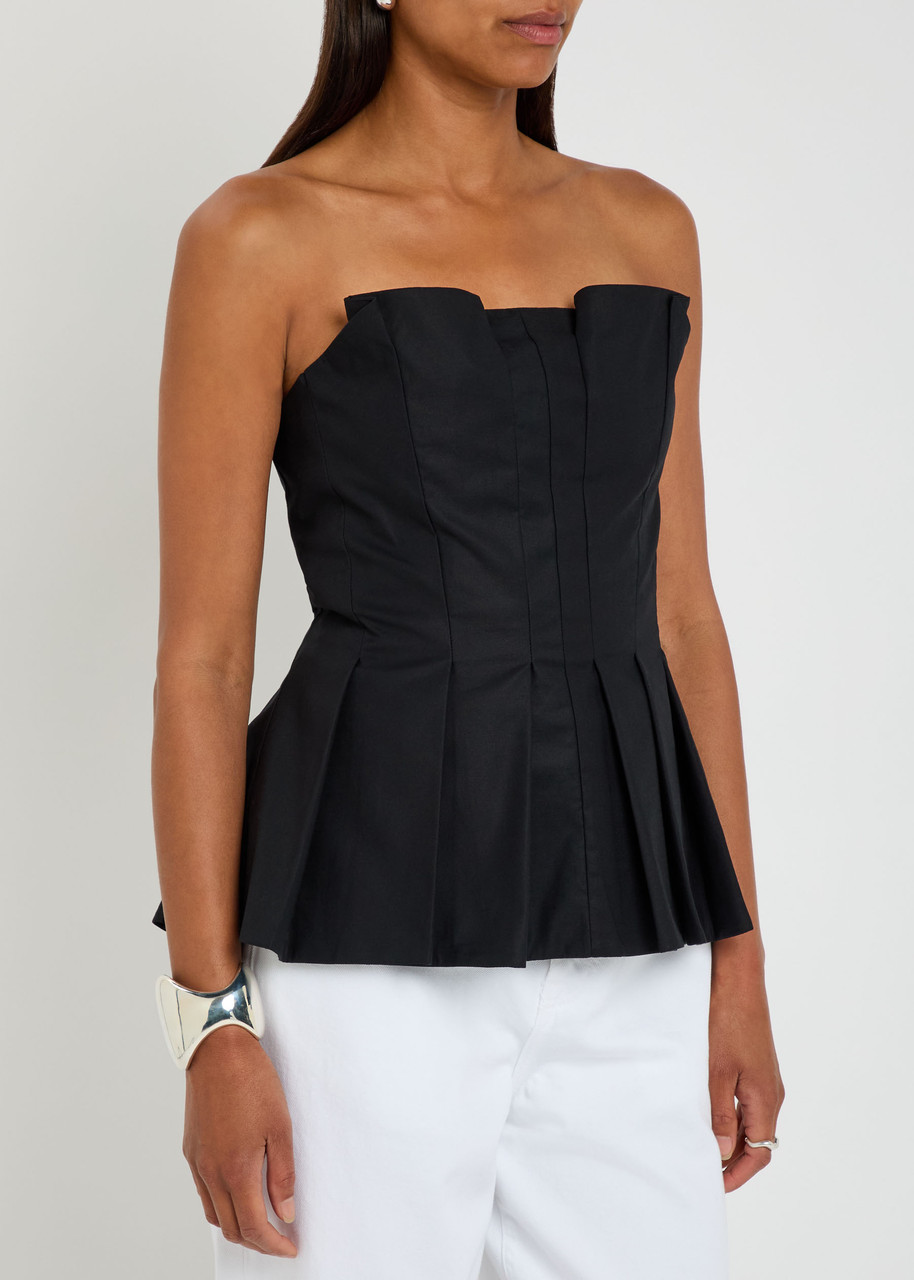 Reformation Ashlyn Pleated Peplum Strapless Top In Black