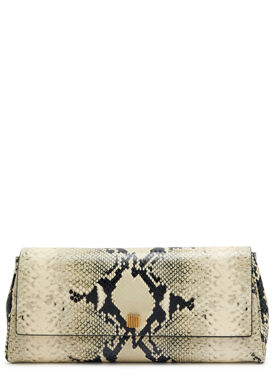 Khaite Audrey Python-effect Leather Clutch In Brown