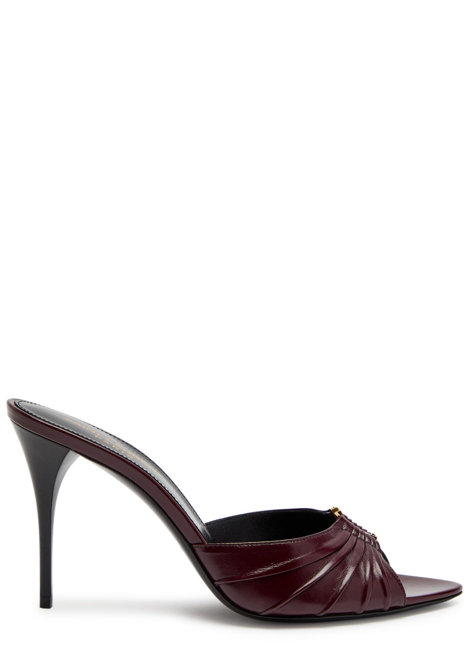 Saint Laurent Burgundy Smooth Leather Babylone Peep-toe Mules In Burgundy