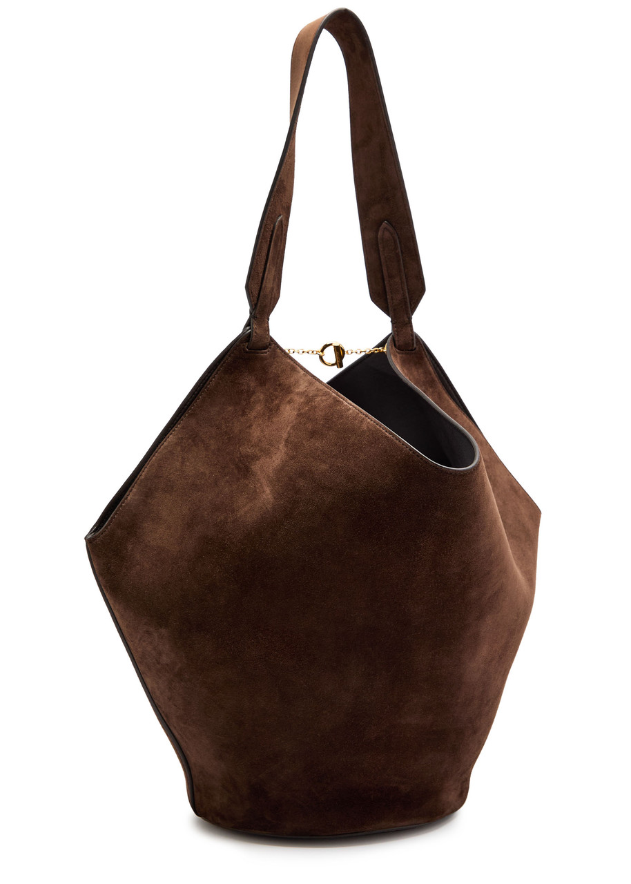 Khaite Lotus Small Suede Tote In Brown