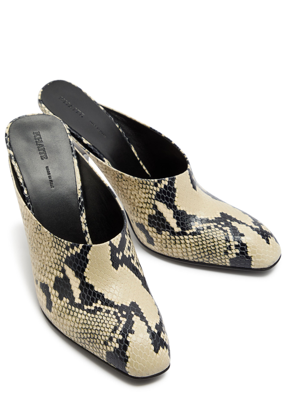  Khaite Colt 100 Python-effect Leather Mules - Beige - 38 (it38 / Uk5) 