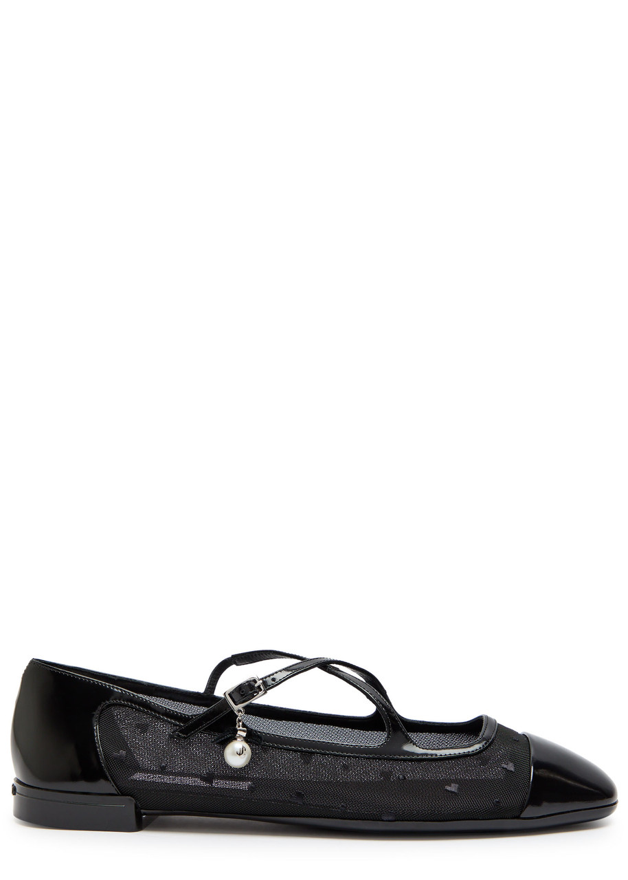 Jimmy Choo Eleri Embroidered Mesh Ballerina Flats In Black