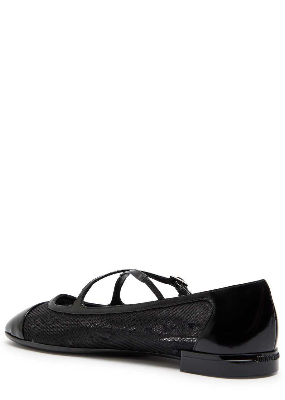 Jimmy Choo Eleri Embroidered Mesh Ballerina Flats In Black