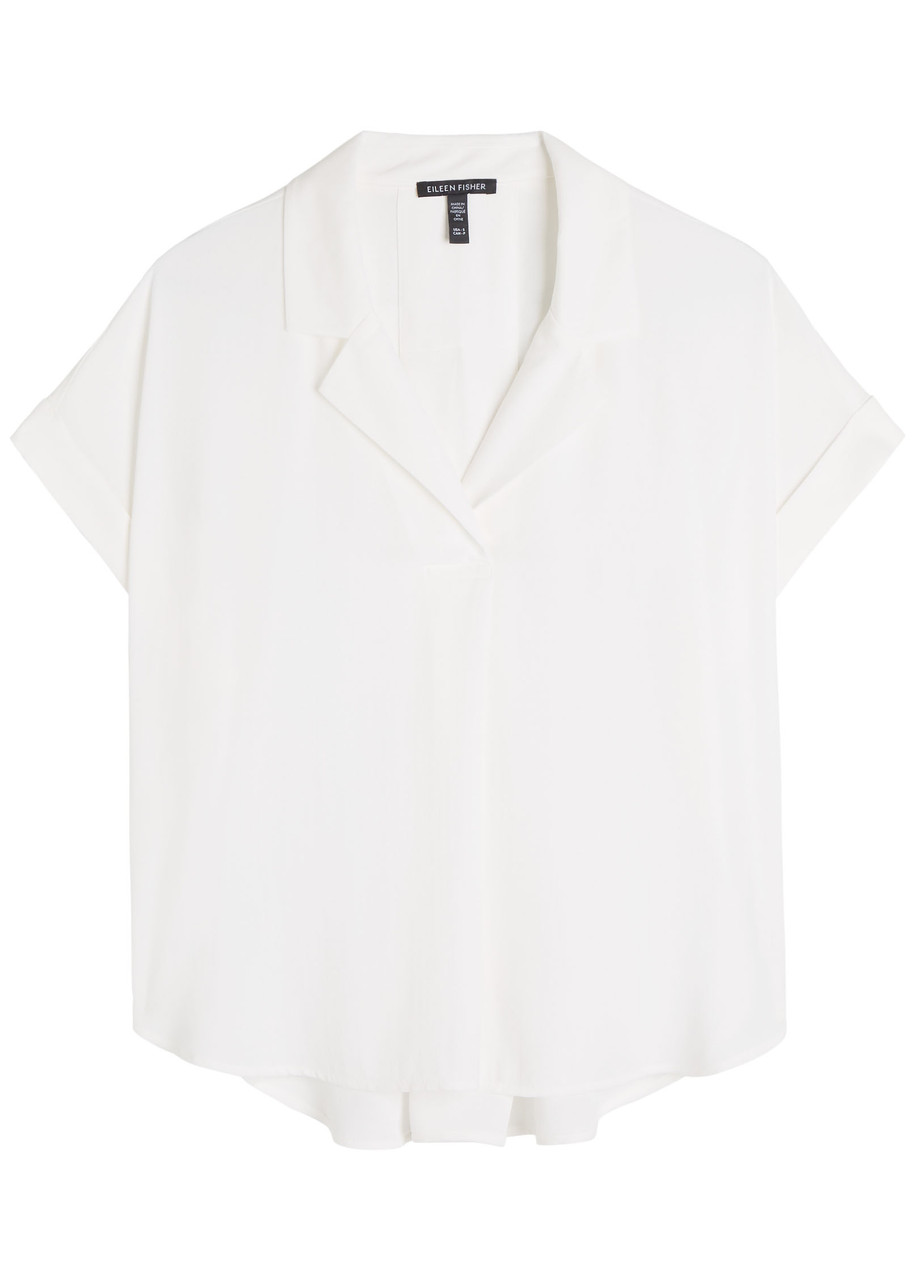 Eileen Fisher Silk-georgette Blouse In White