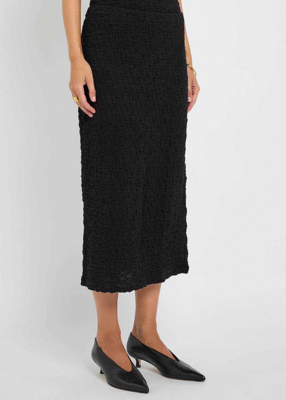 Eileen Fisher Textured Fine-knit Midi Skirt In Black