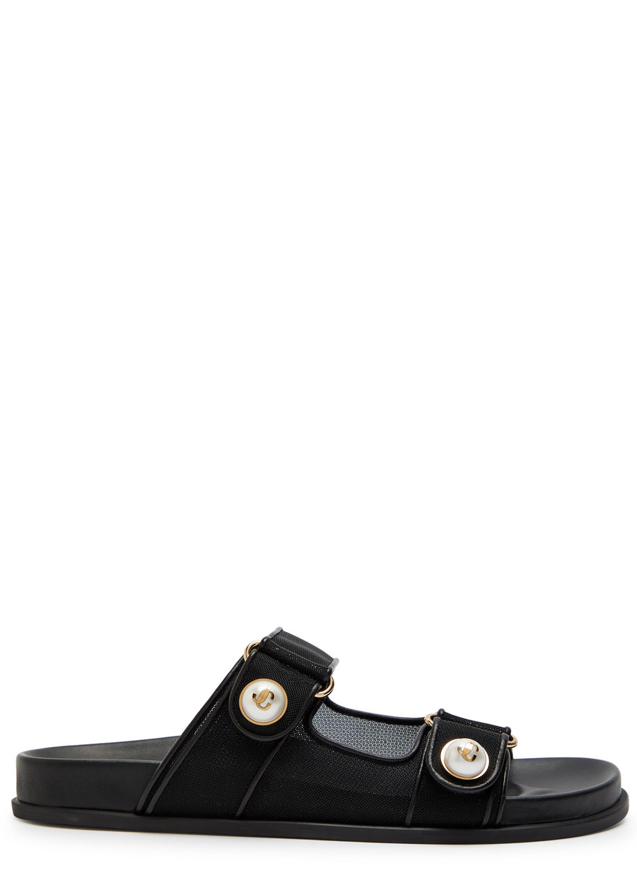 Jimmy Choo Women Black Fayence Leather Sandals, 5.5 Luxury Sandals & Floaters For Women Darveys