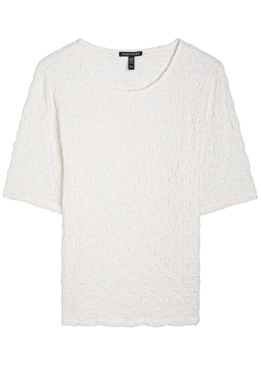 Eileen Fisher Textured Fine-knit T-shirt In White