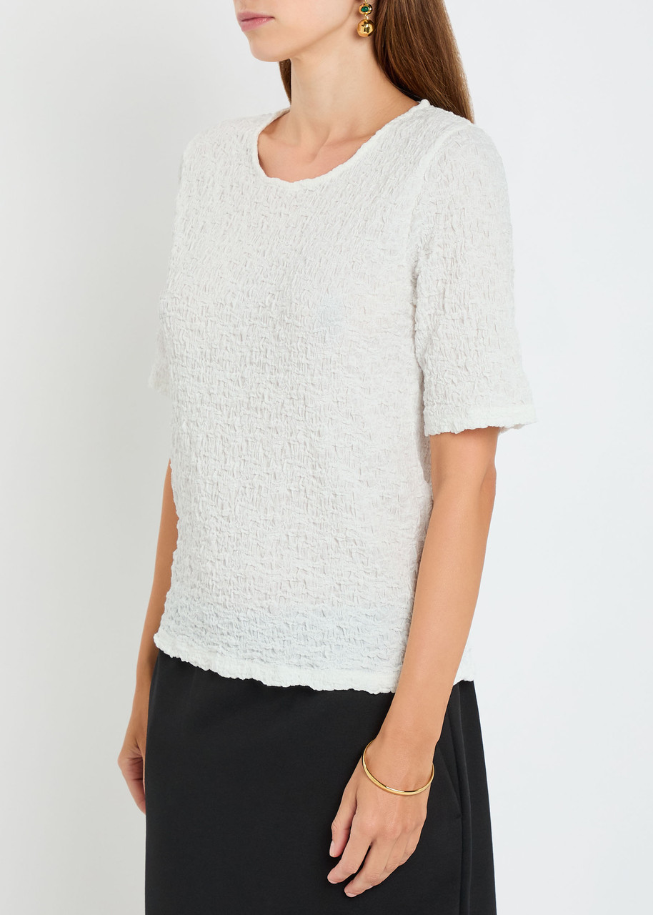 Eileen Fisher Textured Fine-knit T-shirt In White
