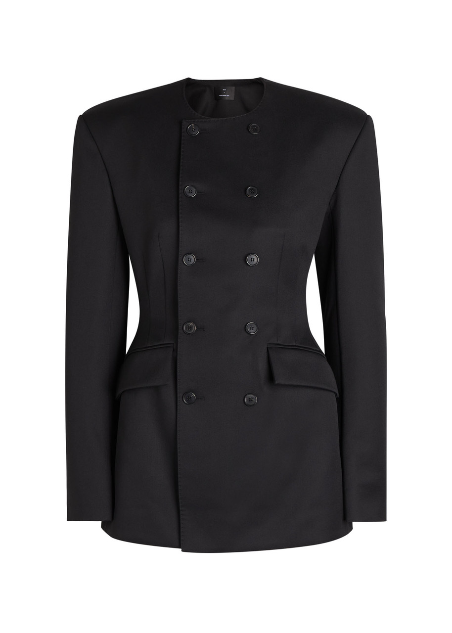 Wardrobe.nyc X Rhw Double-breasted Wool-blend Mini Blazer Dress In Black
