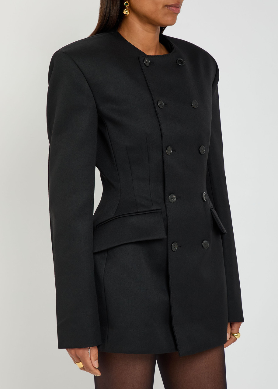 Wardrobe.nyc X Rhw Double-breasted Wool-blend Mini Blazer Dress In Black