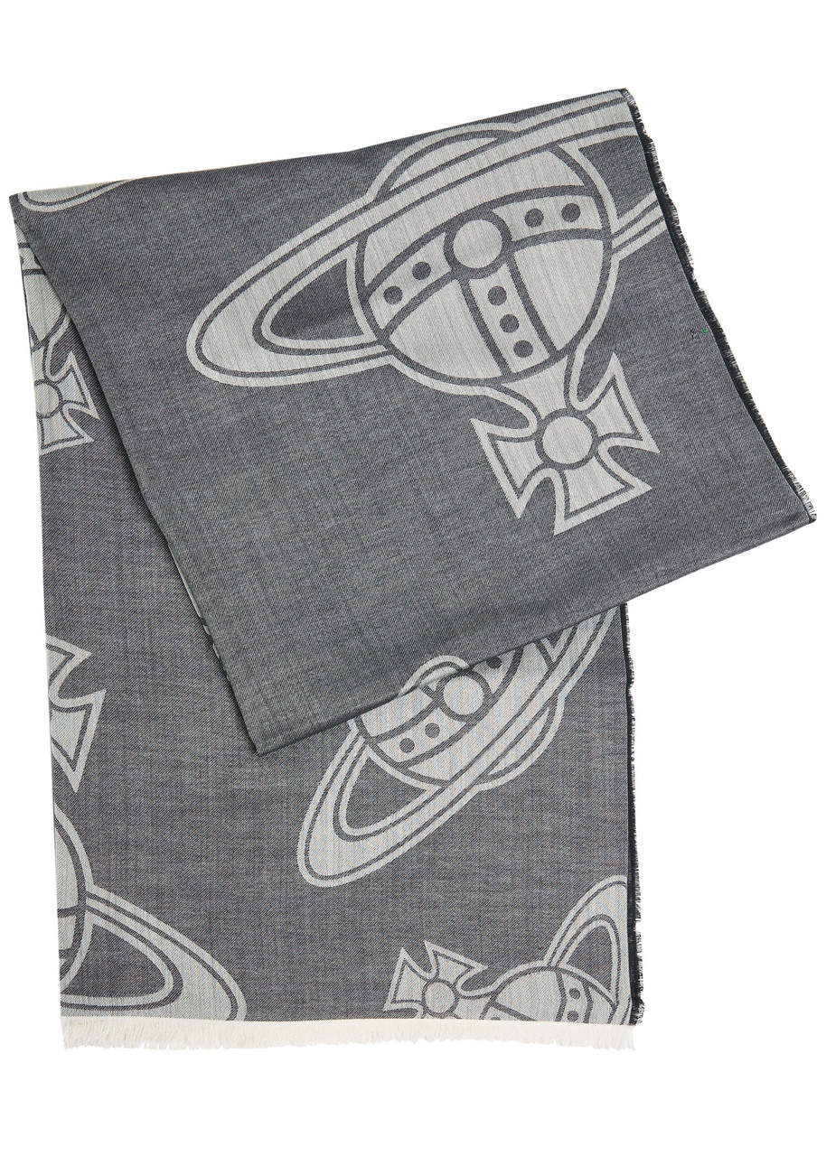 Vivienne Westwood Orb-monogrammed Cotton-blend Scarf In Gray