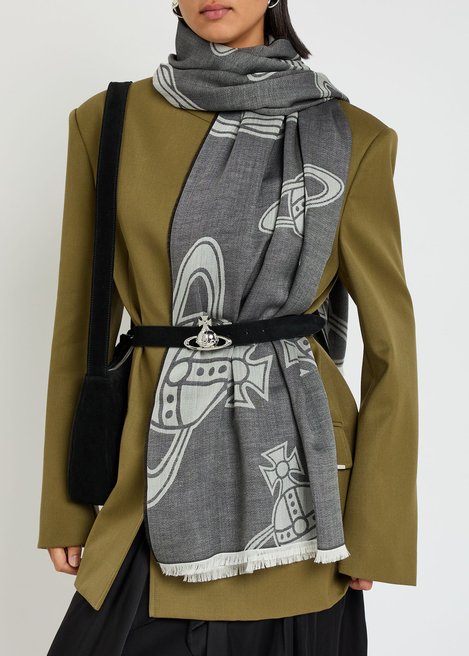 Vivienne Westwood Orb-monogrammed Cotton-blend Scarf In Gray