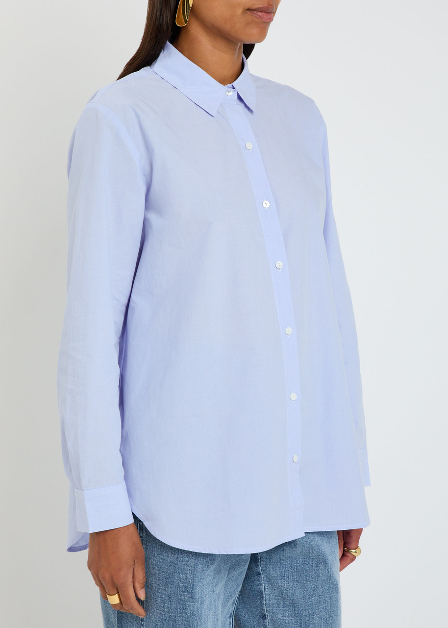 Eileen Fisher Oversize Organic Cotton Button-up Shirt In Blue