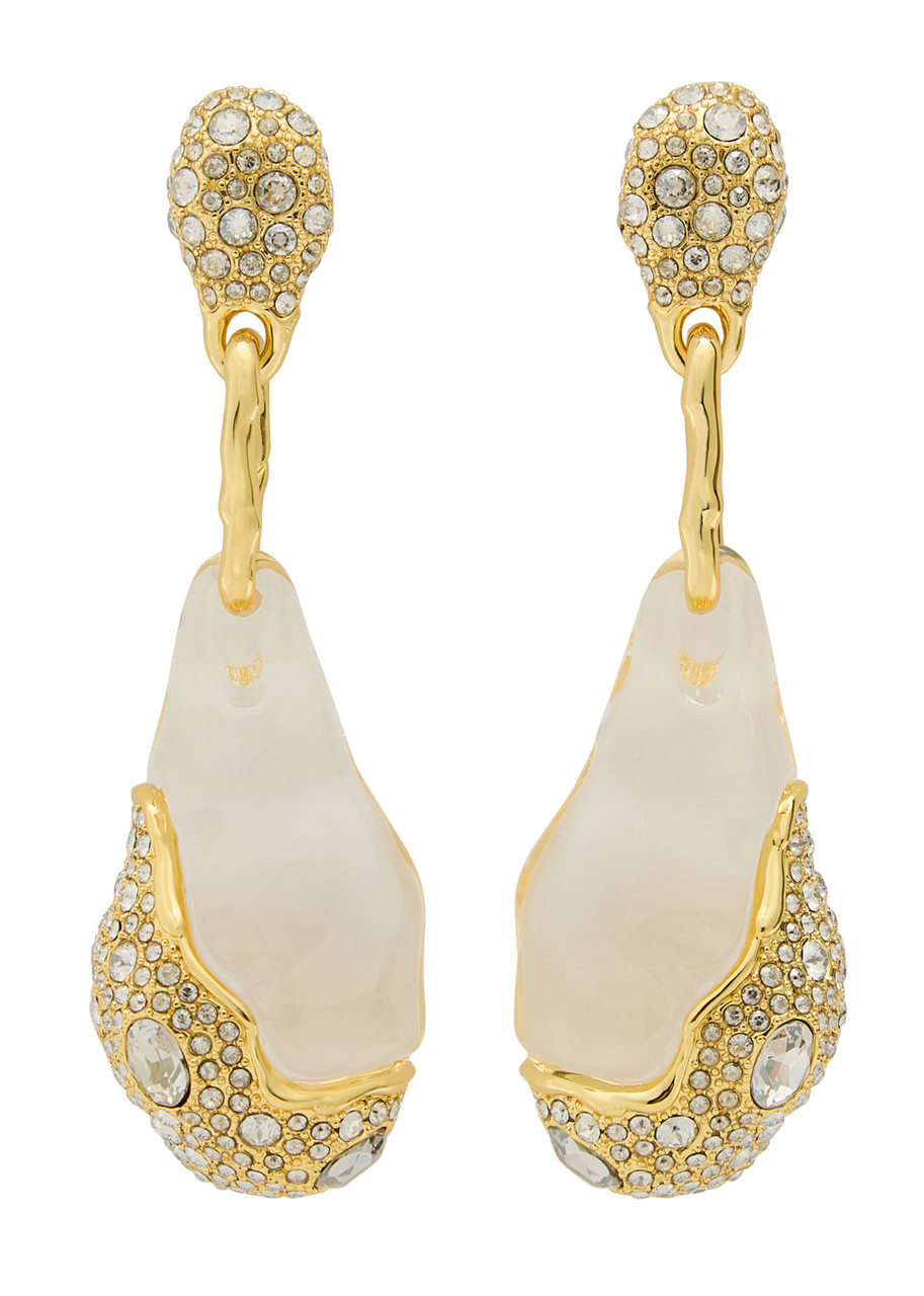 Alexis Bittar Liquid Lucite Pavé 14 Kt Gold-plated Drop Earrings In Gold