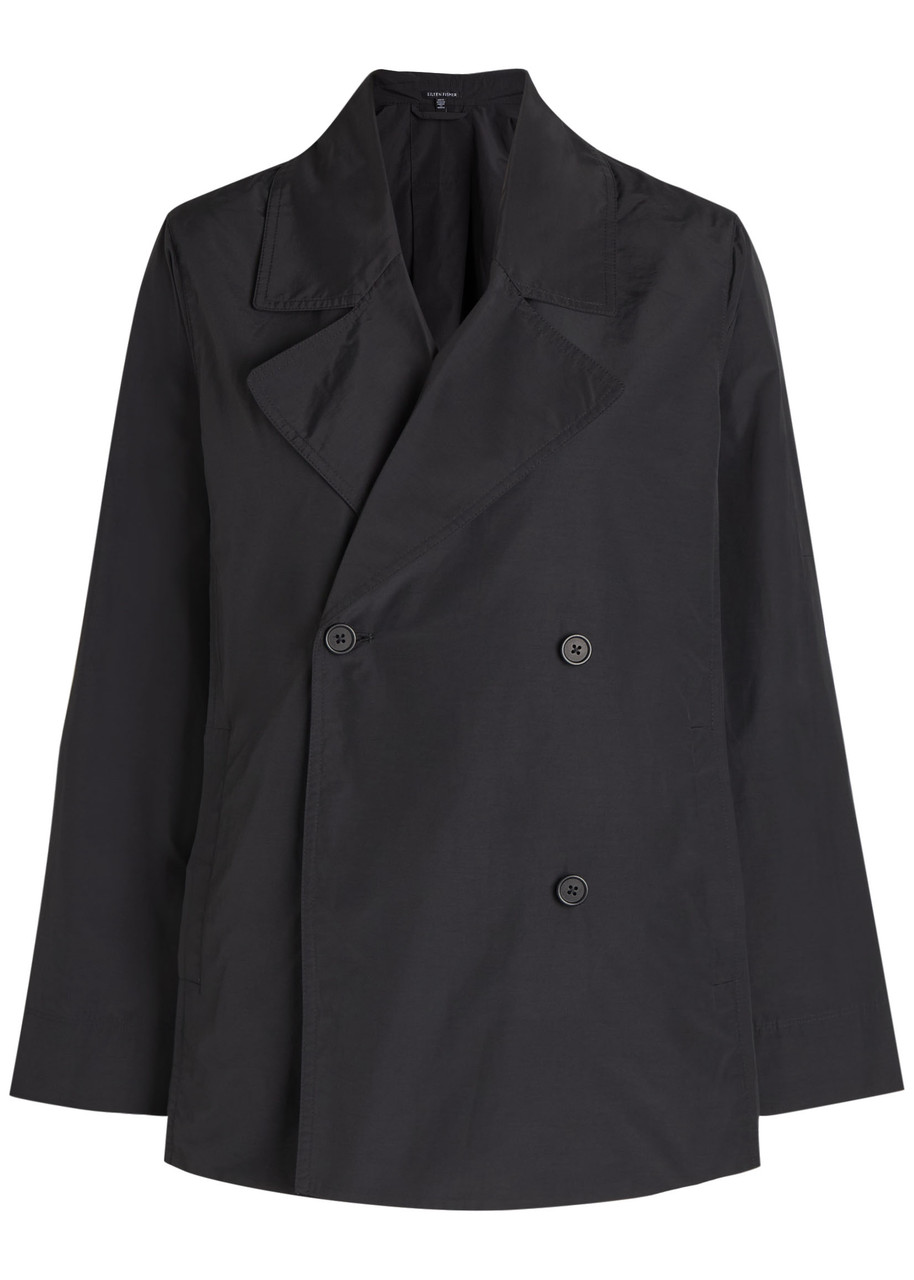 Eileen Fisher Double-breasted Shell Trench Jacket In Black