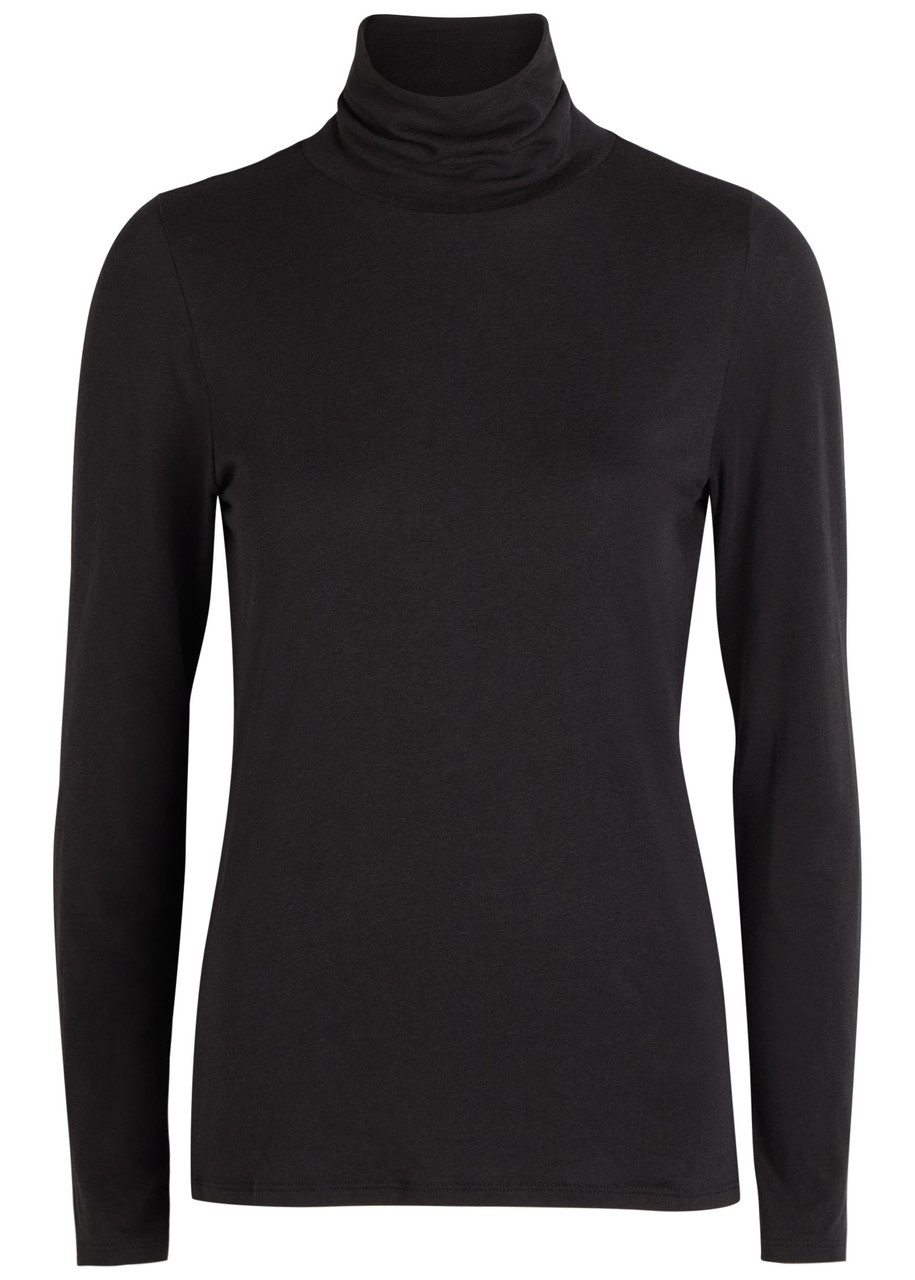 Eileen Fisher Turtleneck Stretch Organic Cotton Blend Top In Black