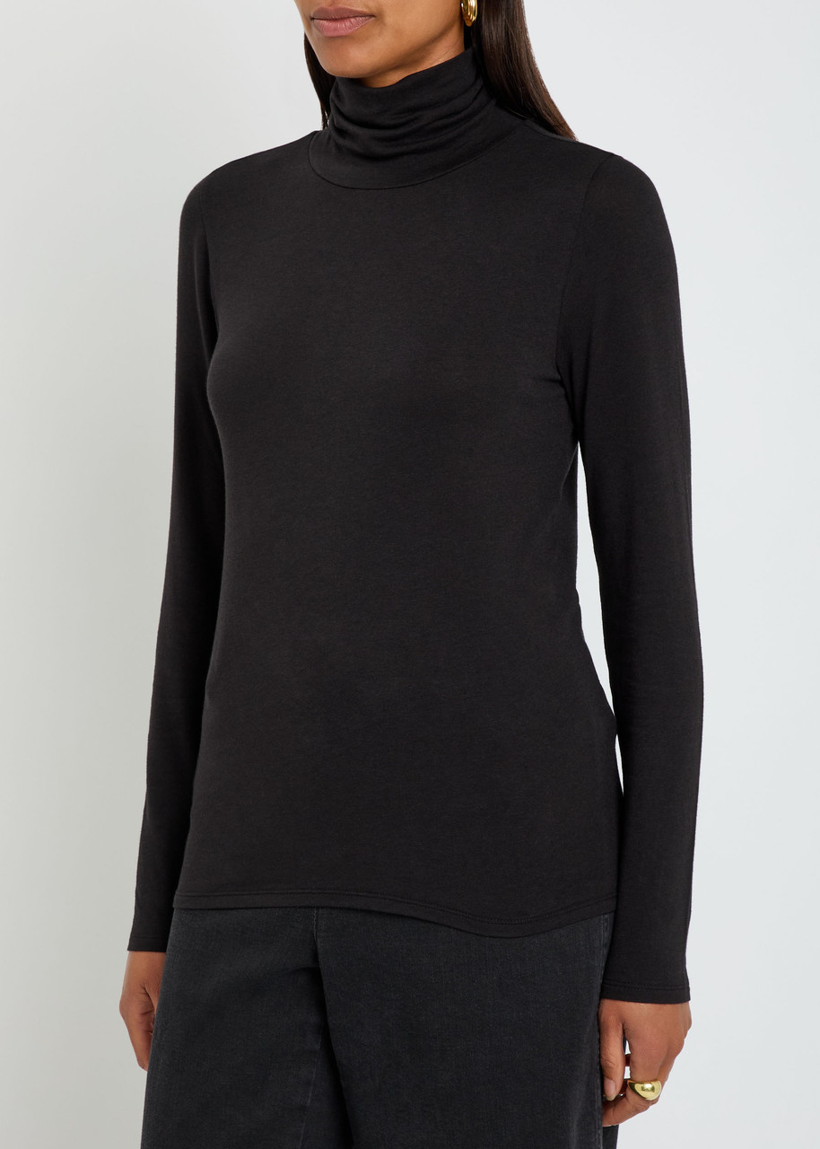 Eileen Fisher Turtleneck Stretch Organic Cotton Blend Top In Black