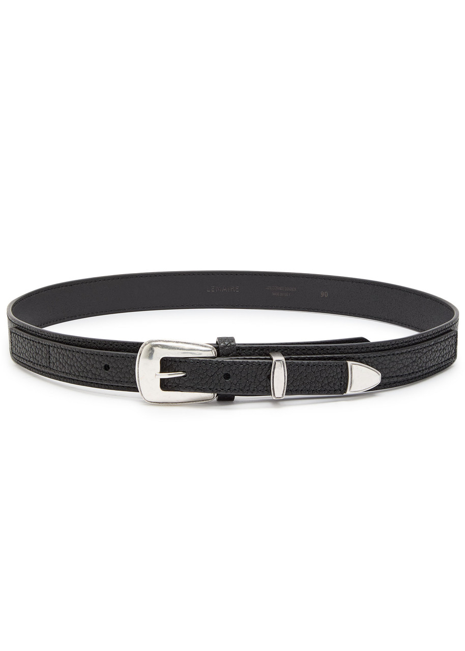 Lemaire Minimal Western Grained Leather Belt In Black