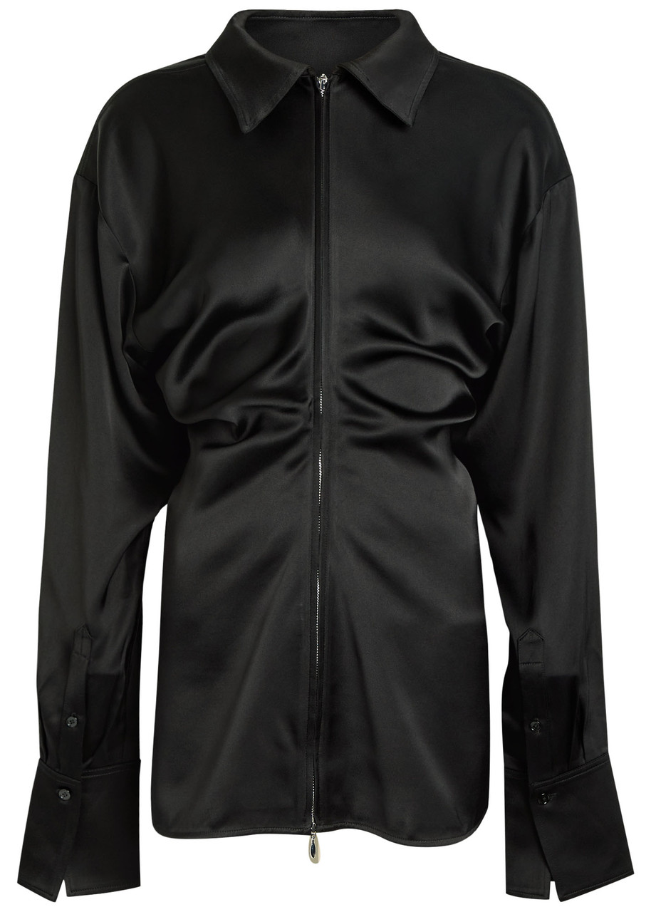 Totême Toteme Draped Satin Shirt In Animal Print