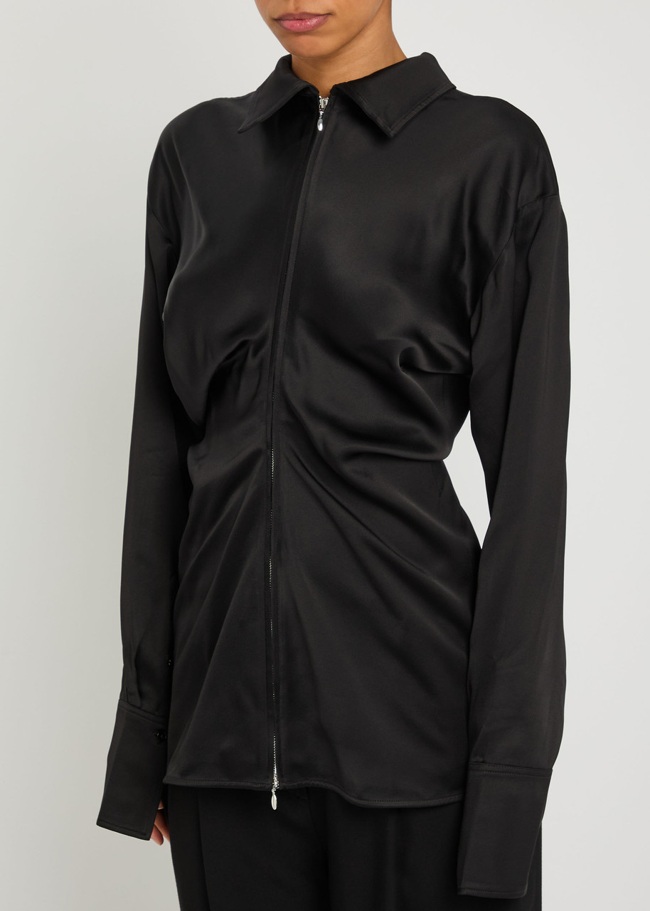 Totême Toteme Draped Satin Shirt In Animal Print
