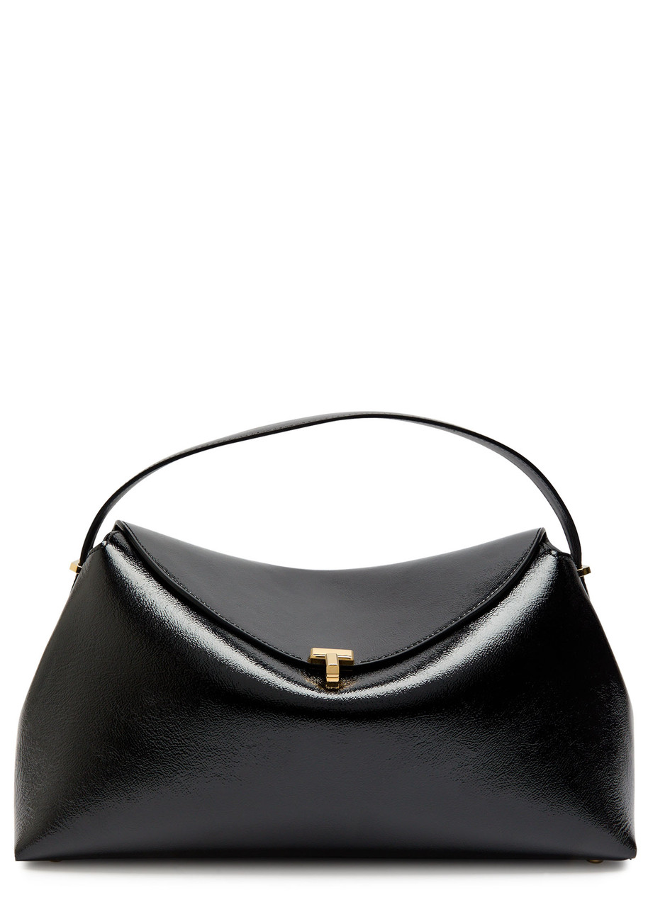 Totême Toteme T-lock Patent Leather Top Handle Bag In Black