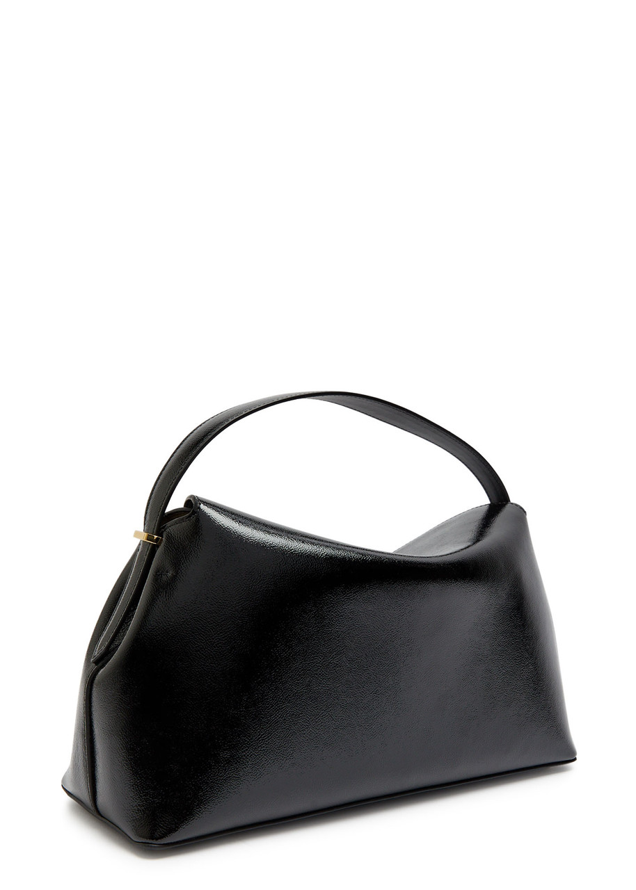 Totême Toteme T-lock Patent Leather Top Handle Bag In Black